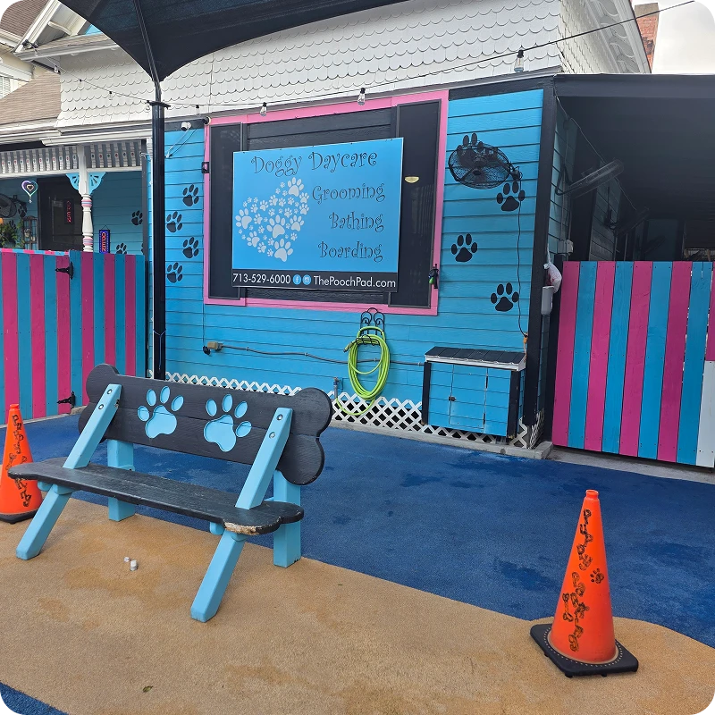 Dog daycare entrance with paw prints